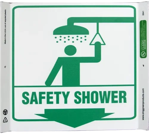 Zing Eco Safety Corner Sign, Safety Shower, 10"W x 10"H, Recycled Plastic