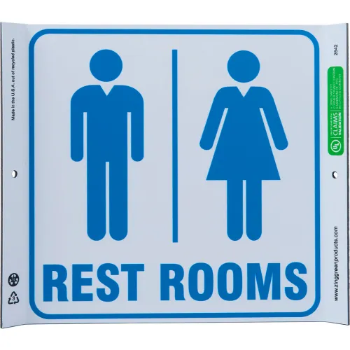 Zing Eco Corner Sign, Rest Rooms, 10"W x 10"H, Blue On White