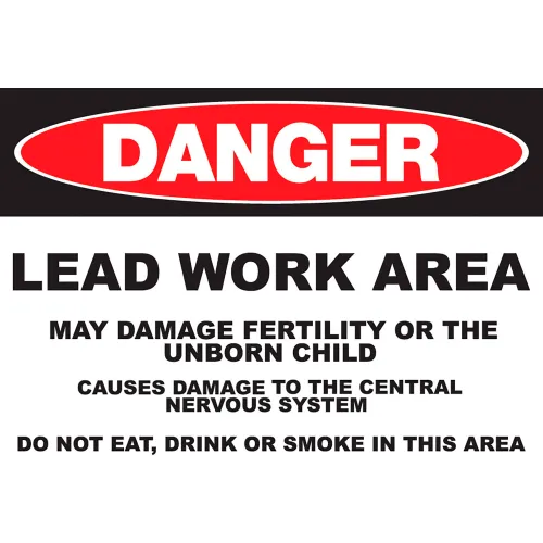Zing Eco GHS Sign, Danger Lead Work Area, 14"W x 10"H, Recycled Polystyrene Self Adhesive