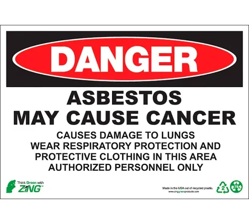 Zing Eco GHS Sign, Danger Asbestos May Cause Cancer, 14"W x 10"H, Recycled Plastic