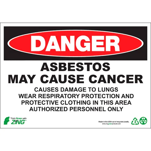 Zing Eco GHS Sign, Danger Asbestos May Cause Cancer, 14"W x 10"H, Recycled Plastic