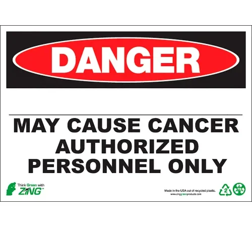 Zing Eco GHS Sign, Danger Blank, May Cause Cancer Authorized..., 14"W x 10"H, Recycled Plastic