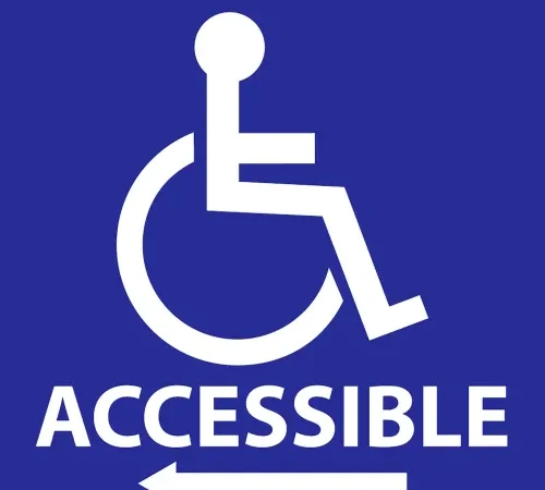 Zing Eco Handicapped Left Arrow Window Decal, Accessible, 6"W x 6"H, White/Blue, Pack of 2