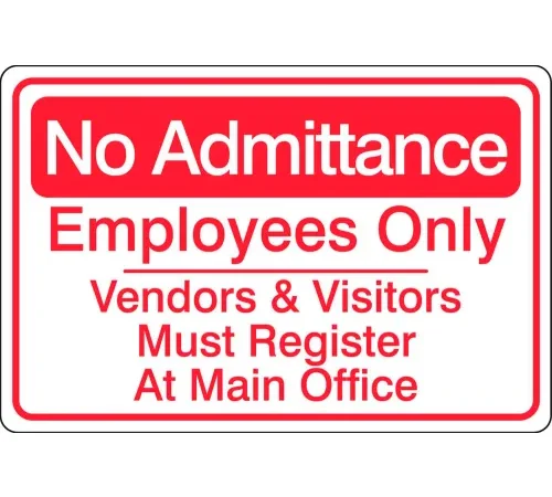 Zing Eco Security Sign, No Admittance Employees Only Vendors &..., 14"W x 10"H, Recycled Aluminum