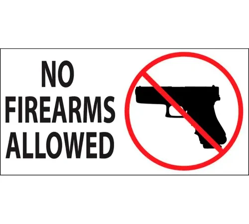 Zing Eco Security Label, No Firearms, 7"W x 5"H, Recycled Polystyrene Self Adhesive, Pack of 2