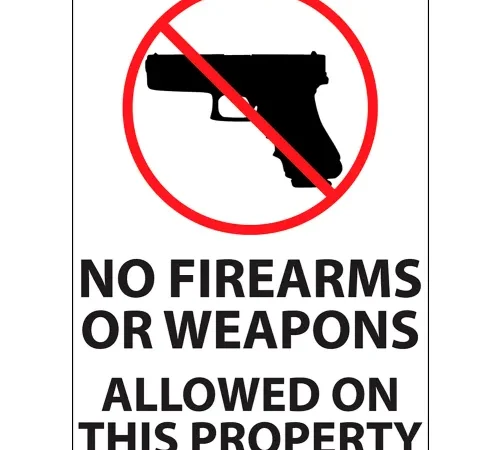 Zing Eco Security Label, No Firearms or Weapons, 5"W x 7"H, Recycled Polystyrene, Pack of 2