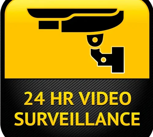 Zing Eco Security Label, 24 Hr Video Surveillance, 4"W x 4"H, Recycled Polystyrene, Pack of 2