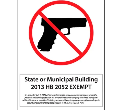 Zing Concealed Carry Sign, Kansas-Municipal Regulations, 10"W x 14"H, Recycled Plastic