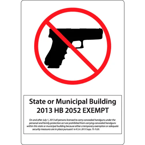 Zing Concealed Carry Sign, Kansas-Municipal Regulations, 10"W x 14"H, Recycled Aluminum