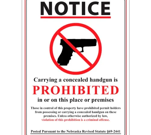 Zing Concealed Carry Sign, Nebraska Regulations, 10"W x 14"H, Recycled Plastic
