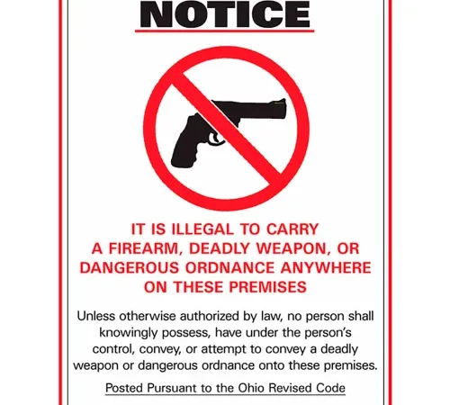 Zing Concealed Carry Sign, Ohio Regulations, 10"W x 14"H, Recycled Aluminum