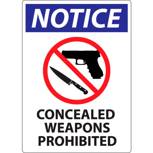 Zing Concealed Carry Sign, Notice Concealed Weapons, 10"W x 14"H, Recycled Plastic
