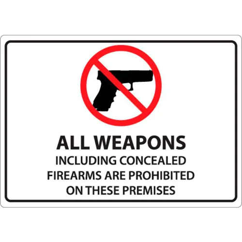Zing Concealed Carry Sign, All Weapons Prohibited on Premises, 14"W x 10"H, Recycled Plastic