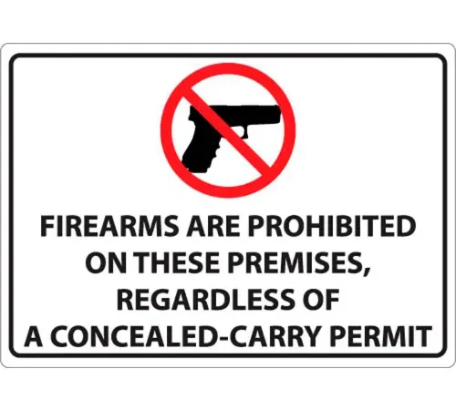 Zing Concealed Carry Sign, Firearms Prohibited, 14"W x 10"H, Recycled Plastic