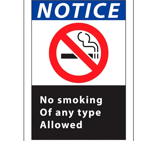 Zing No Smoking Sign, Notice No Smoking of Any Type Allowed, 10"W x 14"H, Recycled Plastic