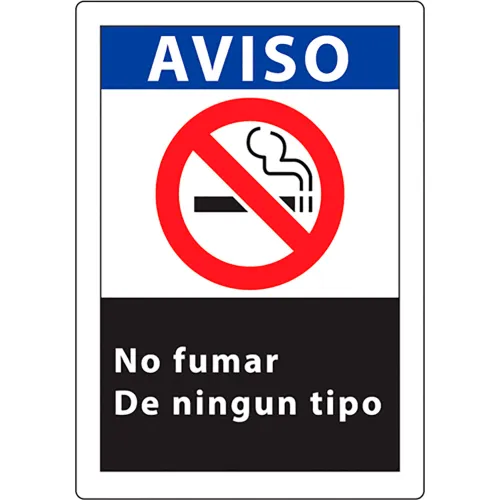 Zing No Smoking Sign, Aviso No Fumar, 10"W x 14"H, Recycled Polystyrene Self Adhesive