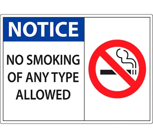 Zing No Smoking Sign, Notice No Smoking Of Any Type Allowed, 14"W x 10"H, Recycled Plastic
