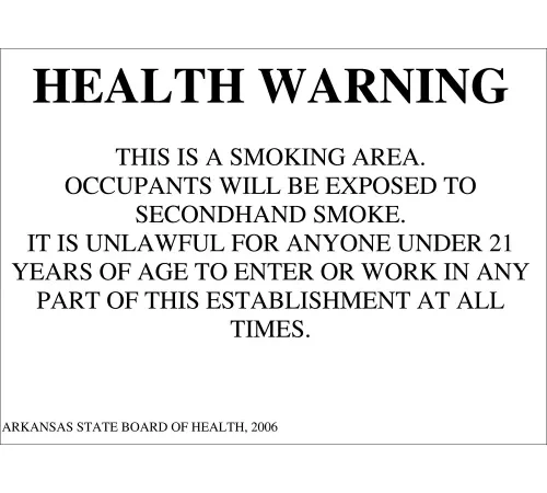 Zing Smoking Permitted Sign, Arkansas Regulations, 14"W x 10"H, Recycled Aluminum