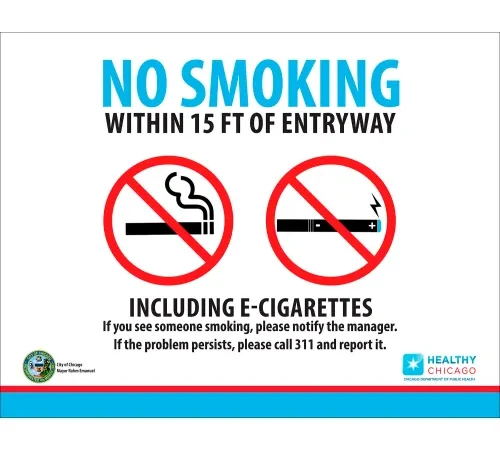 Zing No Smoking E Cigarette Sign, Illinois Regulations, 14"W x 10"H, Recycled Plastic