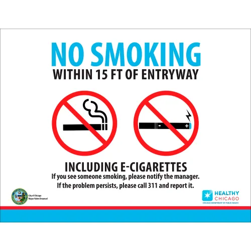 Zing No Smoking E Cigarette Sign, Illinois Regulations, 14"W x 10"H, Recycled Aluminum