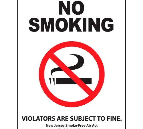 Zing No Smoking Sign, New Jersey Regulations, 10"W x 14"H, Recycled Plastic