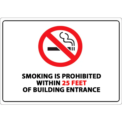 Zing No Smoking Sign, 25 Feet, 14"W x 10"H, Recycled Polystyrene Self Adhesive