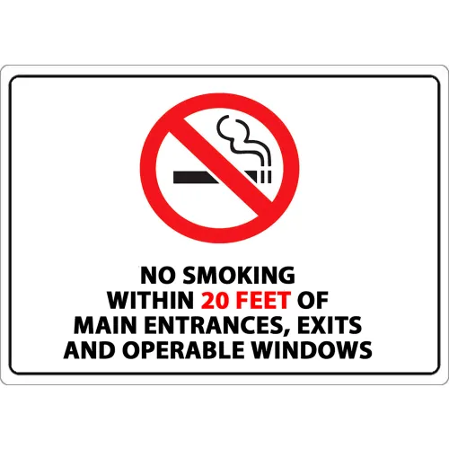 Zing No Smoking Sign, 20 Feet, 14"W x 10"H, Recycled Polystyrene Self Adhesive