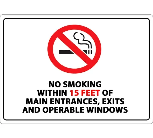 Zing No Smoking Sign, 15 Feet, 14"W x 10"H, Recycled Aluminum