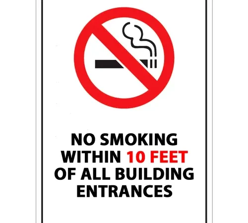 Zing No Smoking Sign, Within 10 Feet of All Building Entrances, 10"W x 14"H, Recycled Aluminum