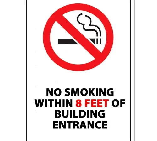 Zing No Smoking Sign, Within 8 Feet of Building Entrance, 10"W x 14"H, Recycled Plastic
