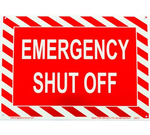 Zing Eco Safety Sign, Emergency Shut Off, 14"W x 10"H, Recycled Plastic, Glow In Dark