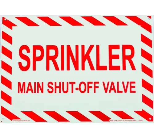 Zing Eco Safety Sign, Sprinkler Shut Off, 14"W x 10"H, Recycled Plastic, Glow In Dark