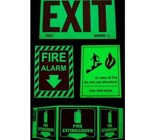 Zing Eco Safety Sign, Fire Extinguisher with Picto, 14"W x 10"H, Recycled Plastic, Glow In Dark