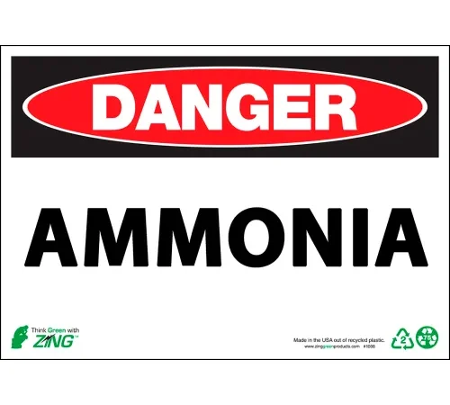 Zing Eco Safety Sign, DANGER, Ammonia, 14"W x 10"H, Recycled Polystyrene Self Adhesive
