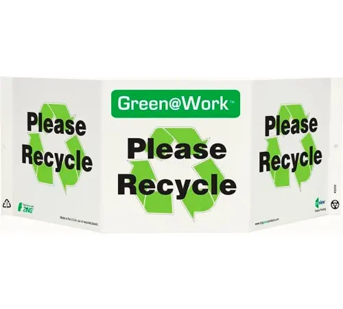 Zing Green at Work Tri-View Sign, Please Recycle w/ Recycle Symbol, 20"W x 7-1/2"H,Black/Green/White