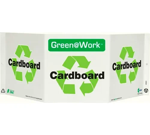 Zing Green at Work Tri-View Sign, Cardboard with Recycle Symbol, 20"W x 7-1/2"H, Black/Green/White