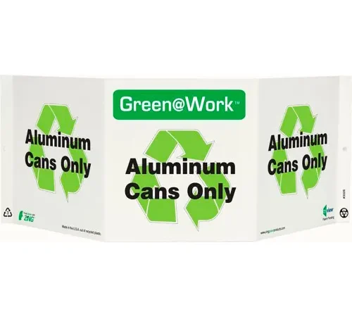 Zing Green at Work Tri-View Sign, Aluminum Cans Only, 20"W x 7-1/2"H, Black/Green/White