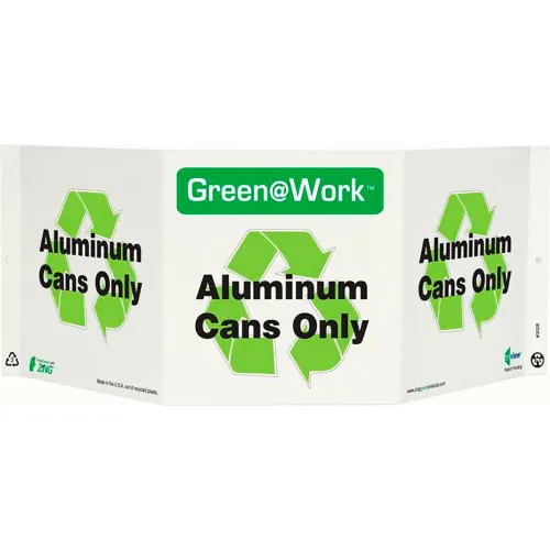 Zing Green at Work Tri-View Sign, Aluminum Cans Only, 20"W x 7-1/2"H, Black/Green/White