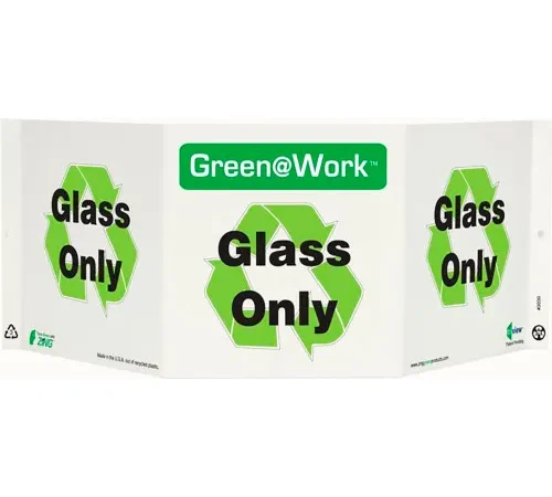 Zing Green at Work Tri-View Sign, Glass Only with Recycle Symbol, 20"W x 7-1/2"H, Black/Green/White