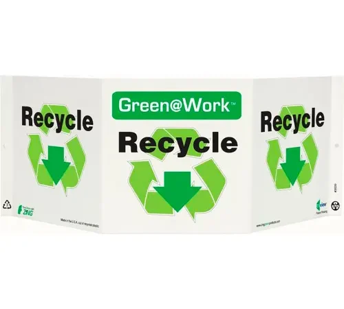 Zing Green at Work Tri-View Sign, Recycle with Recycle Symbol, 20"W x 7-1/2"H, Black/Green/White