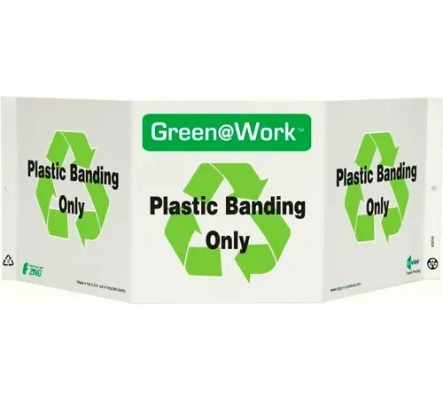 Zing Green at Work Tri-View Sign, Plastic Banding Only, 20"W x 7-1/2"H, Black/Green/White