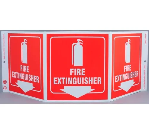Zing Eco Safety Tri View Sign, Fire Extinguisher, 20"W x 7-1/2"H, Recycled Plastic