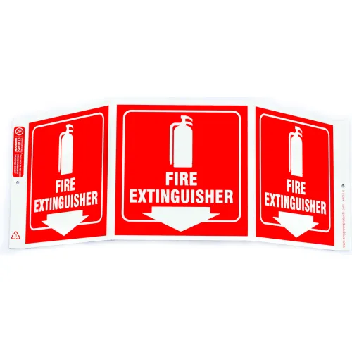 Zing Eco Safety Tri View Sign, Fire Extinguisher, 20"W x 7-1/2"H, Recycled Plastic, Glow In The Dark