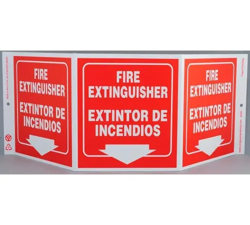 Zing Eco Safety Tri View Sign, Bilingual, Fire Extinguisher, 20"W x 7-1/2"H, Recycled Plastic