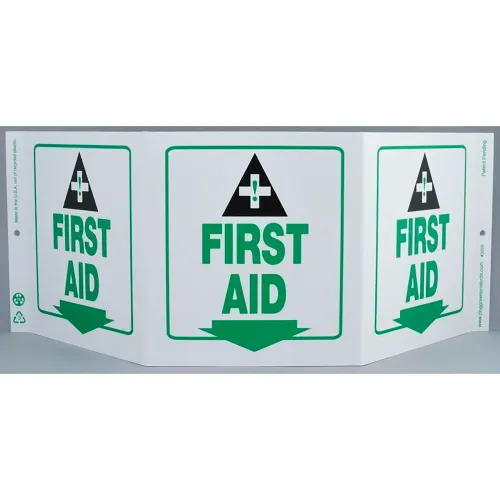 Zing Eco Safety Tri View Sign, First Aid, 20"W x 7-1/2"H, Recycled Plastic