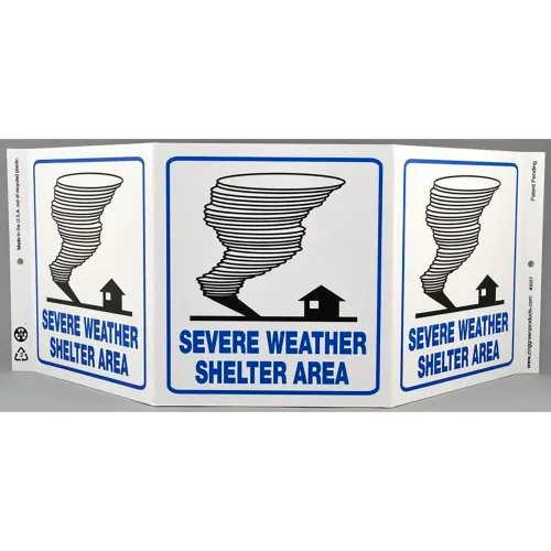 Zing Eco Safety Tri View Sign, Severe Weather, 20"W x 7-1/2"H, Recycled Plastic