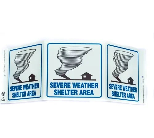 Zing Eco Safety Tri View Sign, Severe Weather, 20"W x 7-1/2"H, Recycled Plastic, Glow In The Dark