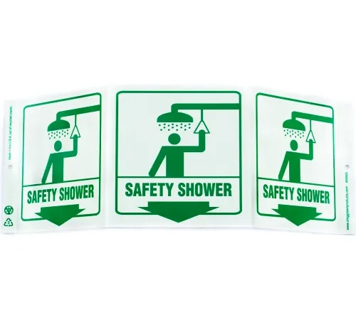 Zing Eco Safety Tri View Sign, Safety Shower, 20"W x 7-1/2"H, Recycled Plastic, Glow In The Dark