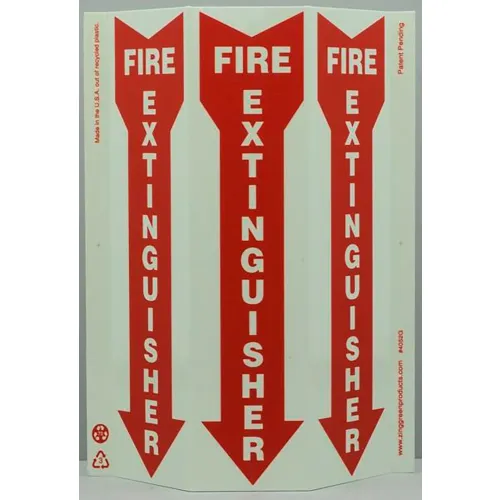 Zing Eco Safety Tri View Sign, Glow In The Dark, Fire Extinguisher, 9"W x 12"H, Recycled Plastic