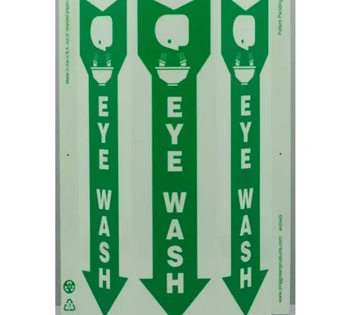 Zing Eco Safety Tri View Sign, Eye Wash, 9"W x 12"H, Recycled Plastic, Glow In The Dark